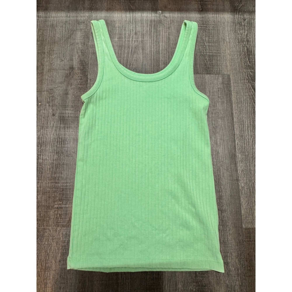 Aerie Ribbed Tank Top Lime Green Scoop Neck Sleeveless Basic Shirt S
